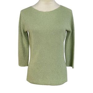 Fabiana Filippi Knit Top Metallic Sparkle 3/4 Sleeve Green Womens Size XXXS